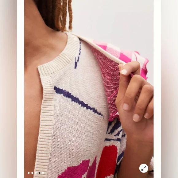 Anthropologie Bel Kazan Floral Gingham Removable Collared Duster Cardigan - Picture 5 of 15